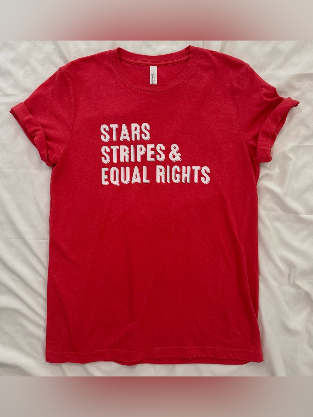 Women’s "Stars Stripes & Equal Rights" Graphic Short Sleeve Tee, Red, Size M